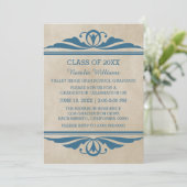 Blue Elegant Deco Afstuderen Invite Kaart (Staand voorkant)