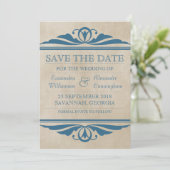 Blue Elegant Deco Save the Date Invite (Staand voorkant)