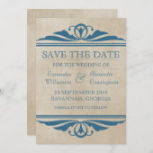 Blue Elegant Deco Save the Date Invite (Voorkant / Achterkant)