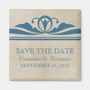 Blue Elegant Deco Save the Date Magnet