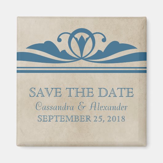 Blue Elegant Deco Save the Date Magnet (Voorkant)