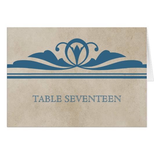 Blue Elegant Deco Table Number Kaart (Voorkant Horizontaal)