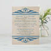 Blue Elegant Deco Wedding Invite Kaart (Staand voorkant)