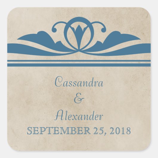 Blue Elegant Deco Wedding Stickers (Voorkant)