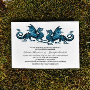 Blue Elegant Dragon Wedding Invite Kaart