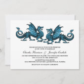 Blue Elegant Dragon Wedding Invite Kaart (Voorkant)