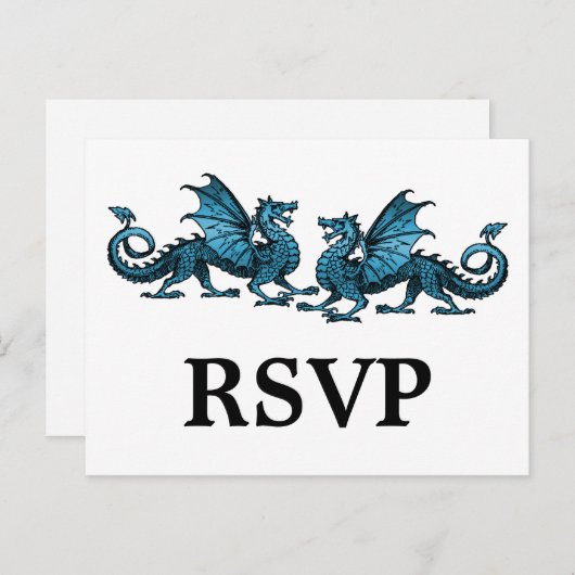 Blue Elegant Dragons Response Briefkaart (Voorkant / Achterkant)