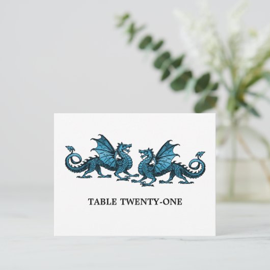 Blue Elegant Dragons Table Number Briefkaart (Staand voorkant)