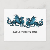 Blue Elegant Dragons Table Number Briefkaart (Voorkant)