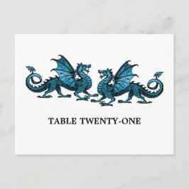 Blue Elegant Dragons Table Number Briefkaart