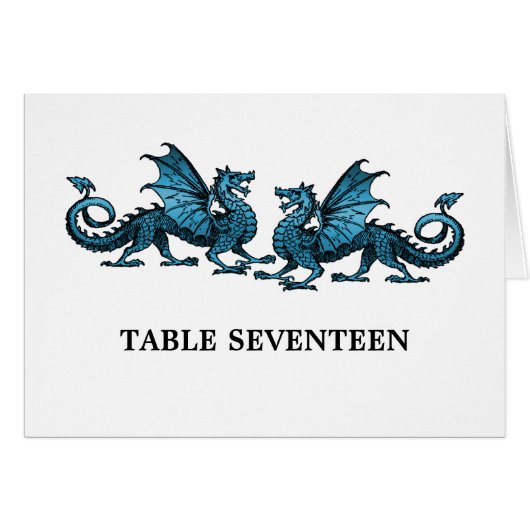 Blue Elegant Dragons Table Number Kaart (Voorkant Horizontaal)