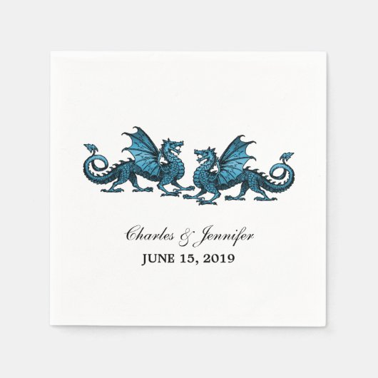 Blue Elegant Dragons Wedding Paper Napkins Servet (Voorkant)
