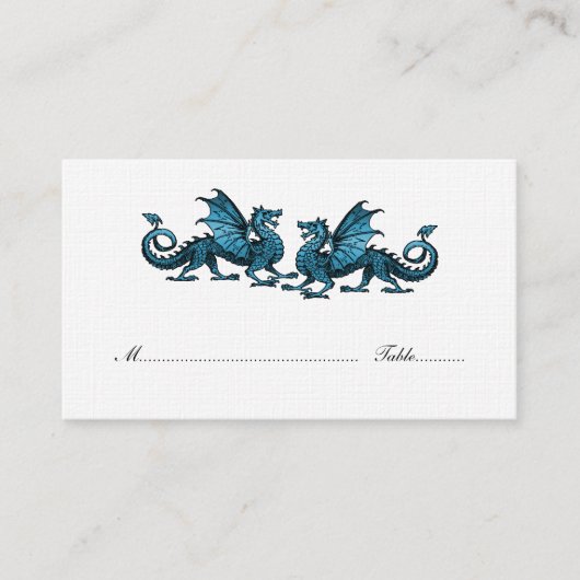 Blue Elegant Dragons Wedding Place Card Plaatskaartje (Voorkant)