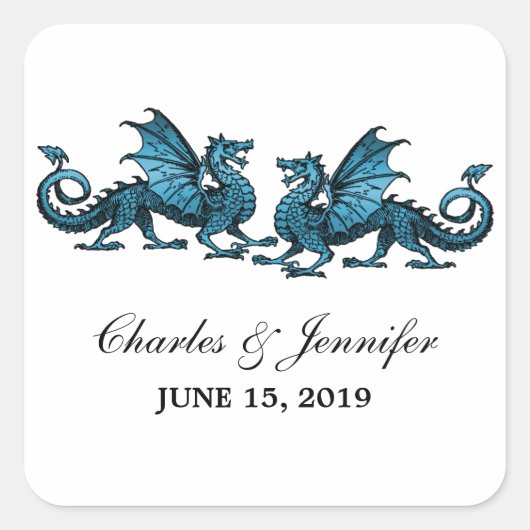 Blue Elegant Dragons Wedding Stickers (Voorkant)