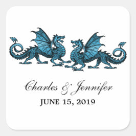 Blue Elegant Dragons Wedding Stickers