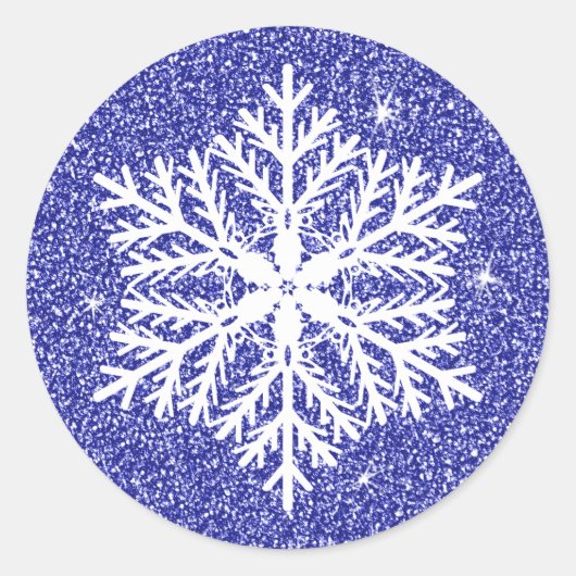 Blue Elegant Faux Glitter Kerstmis Snowflake Ronde Sticker (Voorkant)