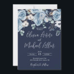 Blue Elegant Floral Script Wedding Invitation Kaart<br><div class="desc">Elegant blue rustic and chic bruiloft floral bruiloft nodigt u uit voor blauwe en witte kalligrafie. Gewoon mooi.</div>
