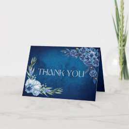 Blue Elegant floral summer wedding Bedankkaart