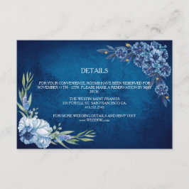 Blue Elegant floral summer wedding Informatiekaartje