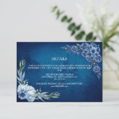 Blue Elegant floral summer wedding Informatiekaartje (Staand voorkant)