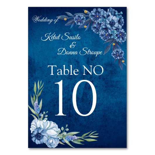 Blue Elegant floral summer wedding Kaart (Voorkant)