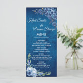 Blue Elegant floral summer wedding Menu (Staand voorkant)