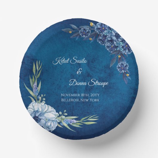 Blue Elegant floral summer wedding Papieren Kommen (Voorkant)