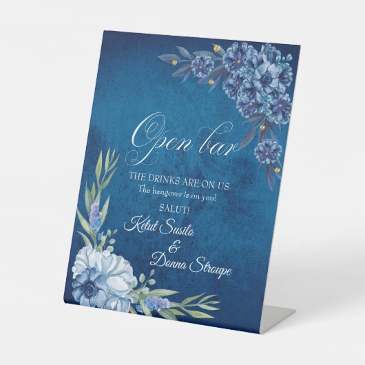 Blue Elegant floral summer wedding Reclamebord Met Voetstuk (Voorkant)