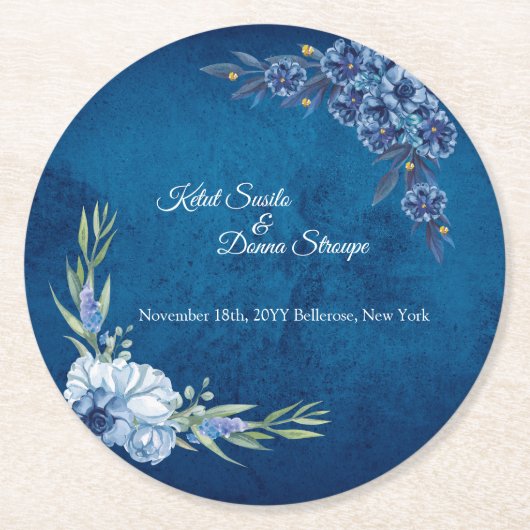 Blue Elegant floral summer wedding Ronde Kartonnen Onderzetter (Voorkant)