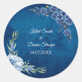 Blue Elegant floral summer wedding Ronde Sticker