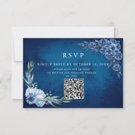 Blue Elegant floral summer wedding RSVP Kaartje