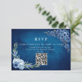 Blue Elegant floral summer wedding RSVP Kaartje (Staand voorkant)