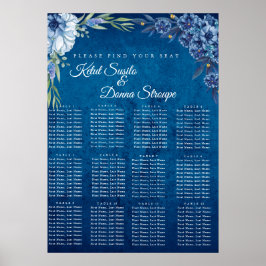 Blue Elegant floral summer wedding seating chart  Poster