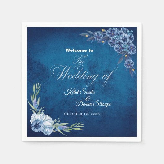 Blue Elegant floral summer wedding Servet (Voorkant)