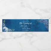 Blue Elegant floral summer wedding Waterfles Etiket (Enkel label)