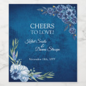 Blue Elegant floral summer wedding Wijn Etiket (Enkel label)