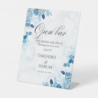 Blue Elegant flower summer wedding Reclamebord Met Voetstuk
