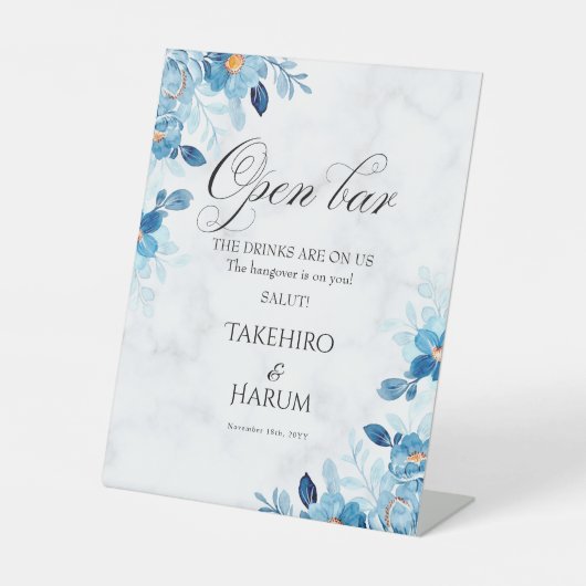 Blue Elegant flower summer wedding Reclamebord Met Voetstuk (Voorkant)