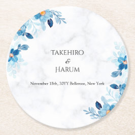 Blue Elegant flower summer wedding Ronde Kartonnen Onderzetter