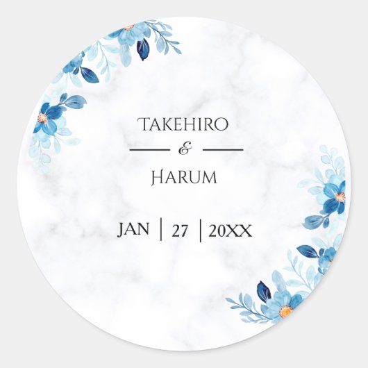 Blue Elegant flower summer wedding Ronde Sticker (Voorkant)