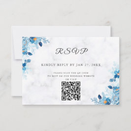 Blue Elegant flower summer wedding RSVP Kaartje
