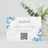 Blue Elegant flower summer wedding RSVP Kaartje (Staand voorkant)