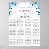 Blue Elegant flower summer wedding seating chart  Poster (Voorkant)