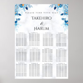 Blue Elegant flower summer wedding seating chart Poster