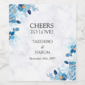 Blue Elegant flower summer wedding Wijn Etiket (Enkel label)