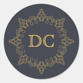 Blue Elegant Gold Design Monogram Ronde Sticker