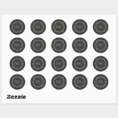 Blue Elegant Gold Design Monogram Ronde Sticker (Vel)