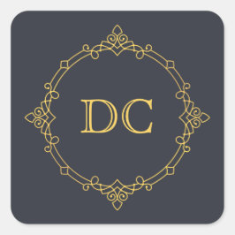Blue Elegant Gold Design Monogram Vierkante Sticker