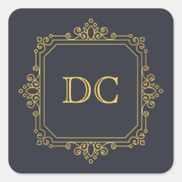 Blue Elegant Gold Design Monogram Vierkante Sticker