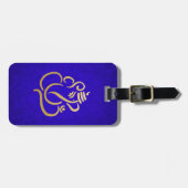 Blue Elegant Gold Ganesha Indian Damask Pattern Bagagelabel (Voorkant horizontaal)